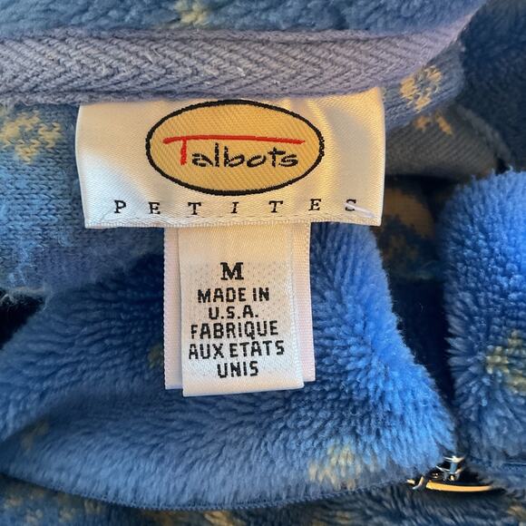 Talbots Blue &Yellow Snowflake Fair Isle 1/4 Zip Fleece Sweater Petite M - Picture 5 of 7